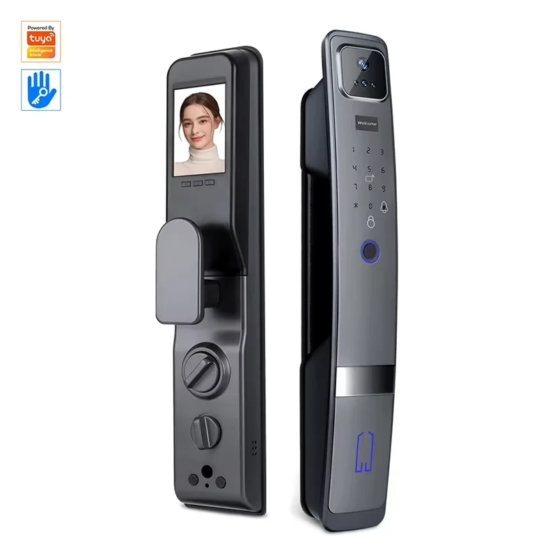 

July008 3D Face Recognition Remote Lock Smart Biometric Fingerprint Password Lock Visible Peephole Automatic Door Lock With Cam