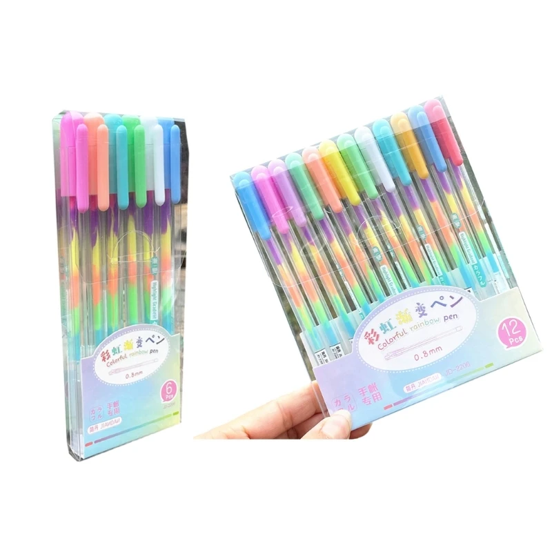 6/12x Rainbow Gel Pen Colorful Rainbow Pen Rainbow Ballpoint Pen Neons Gel Pen for Writing Drawing Journaling Sketching