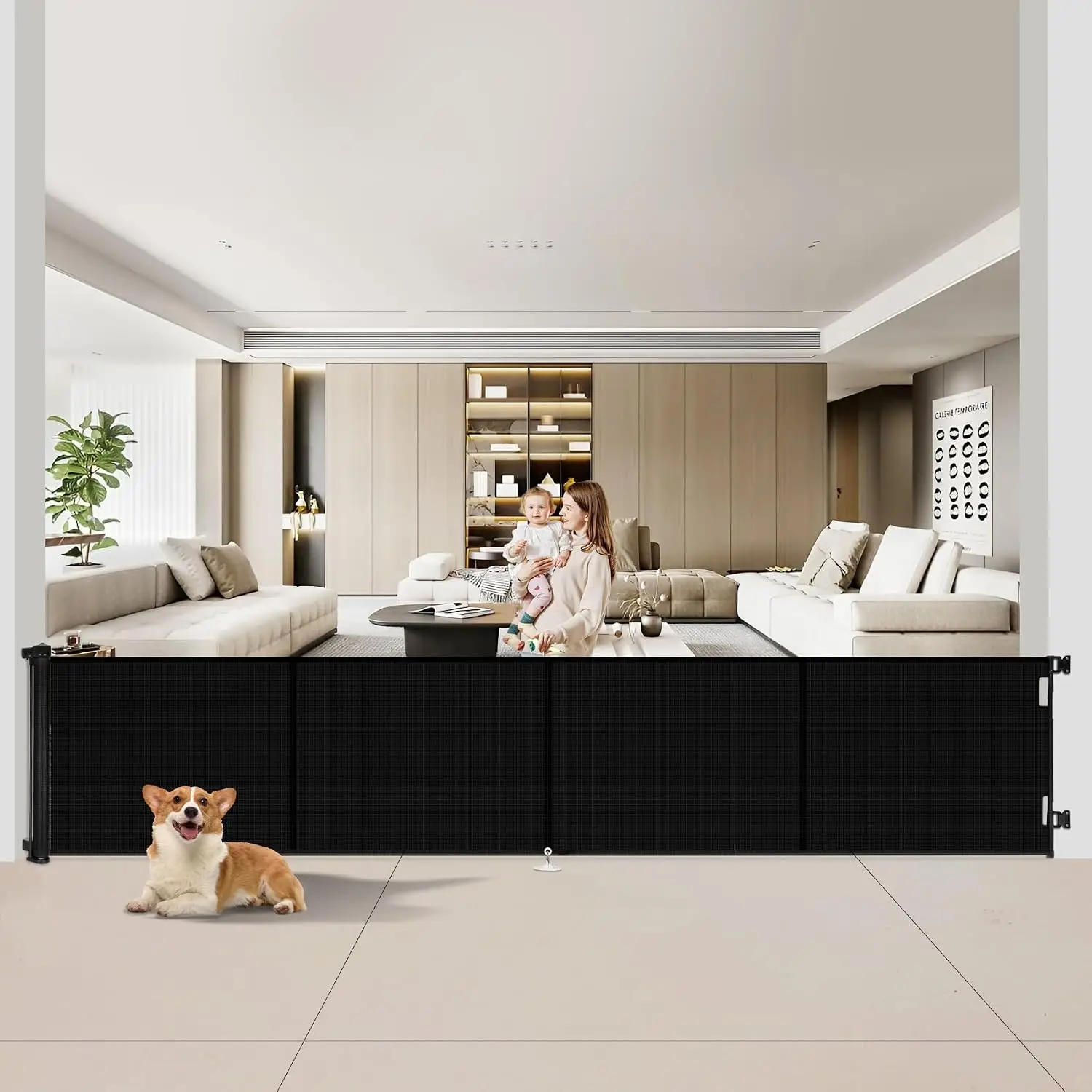 200 Inch Reinforced Retractable Baby Gates 37 Inch Tall Retractable Dog Gate No Crawl Through Reinforced Strip 16 FT Extra Long