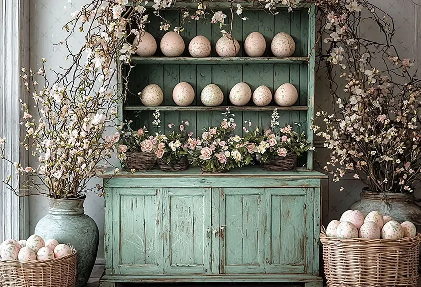 Mehofond 사진 배경 용수철 부활절 레트로 찬장 꽃 계란, 아이 생일 파티 초상화 장식 배경, 사진 스튜디오