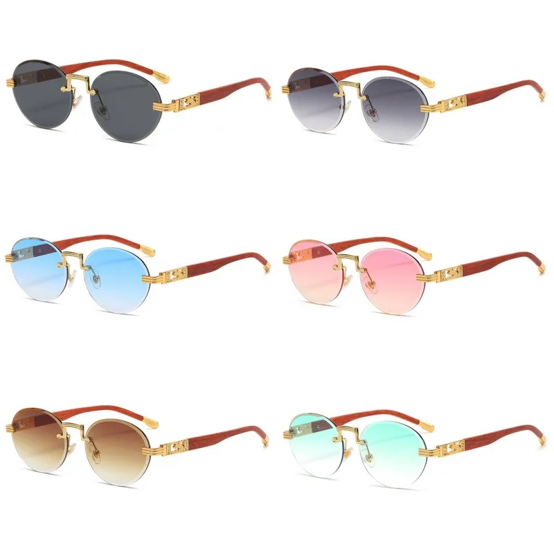 Vintage Round Punk Rimless Sunglasses Men Women Luxury Brand Diamond Leopard Frameless Sun Glasses Eyewear Shades Uv400 Goggles