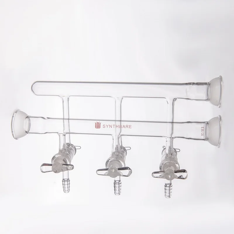 SYNTHWARE Vacuum gas distributor with double row pipes, MANIFOLD, DOUBLE, SOLID GLASS STOPCOCKS, SPHERICAL JOINT, M27