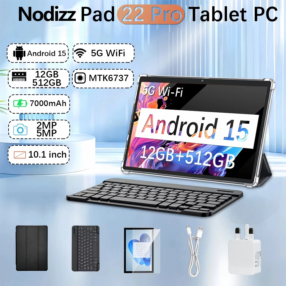 

Nodizz 2025 Android 15 IPS Display 10.1 Inch 8GB(4+4 Expand) RAM+64GB ROM Tablet 7000Mah Dual Camera 5GWifi Octa-core Tablets