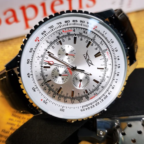 Imagen 2 del producto Reloj Automático JARAGAR Pilot para hombre, subesferas multifunción militares, relojes mecánicos, reloj con correa de cuero de lujo de primeras marcas