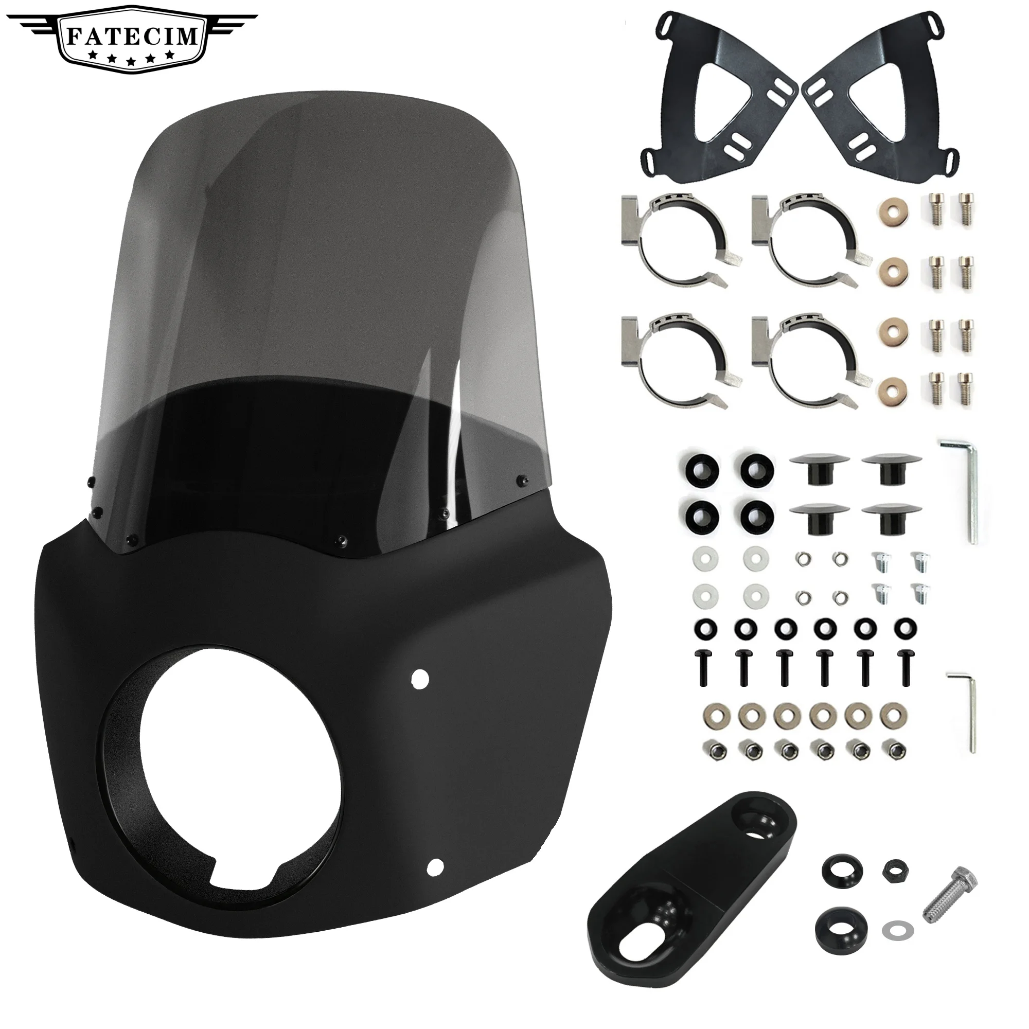 Carenado negro mate, parabrisas de 15 ", carenado delantero de motocicleta, carenado de guerrero de carretera para Harley Sportster 883 Iron 883 XL883N XL1200