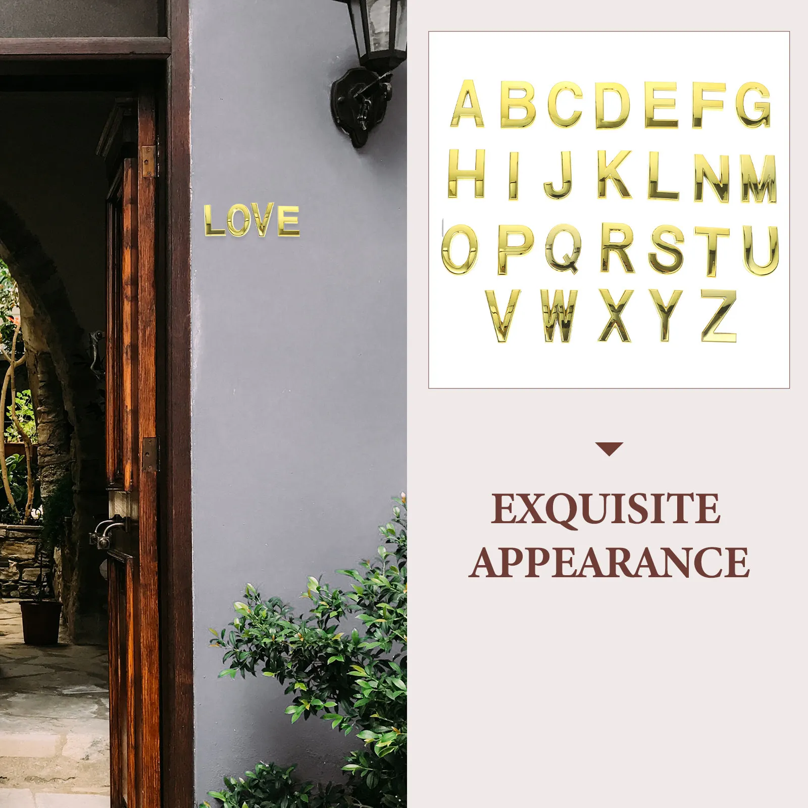 26Pcs Modern Self-Adhesive Shiny Elegant 3D Floating Door Mailbox Address Letter Signs for Exterior Wood