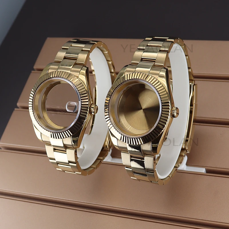 Imagem -02 - Ouro Luxo Masculino Relógio Cases Pulseira Acessórios para Oyster Dia Data Nh34 Nh35 Nh36 Nh38 Miyota 8215 Movimento Dial 36 mm 40 mm