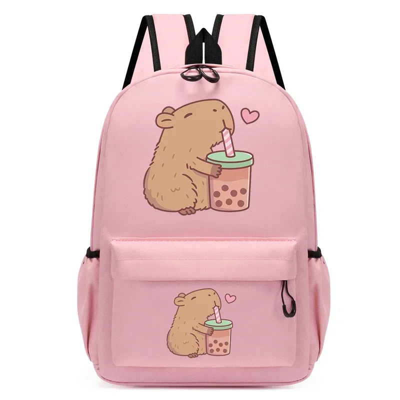 

Cute Capybara Loves Bubble Tea Print Backpack for School Teenagers Girls Boys Leisure Simple Schoolbag Anime Travel Backpack Bag