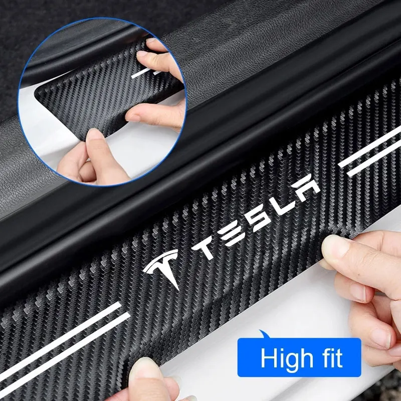 Car Leather Door Sill Plate Protector Stickers Anti Scratch Waterproof Tape Protection For tesla model 3 X S Y Accessories