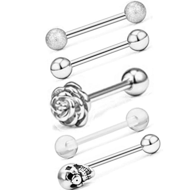 Heart Tongue Piercing Barbell Set Stainless Steel Rose Flower Tongue Ring Bulk Crystal Tongue Piercing Bar Pack Piercing Lengua