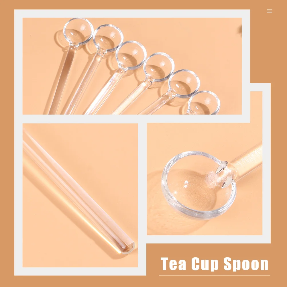 

4Pcs Transparent Glass Coffee Stirring Spoon Long Handle Mixing Spoons for Tea Dessert Jam Cafe Restaurant Use