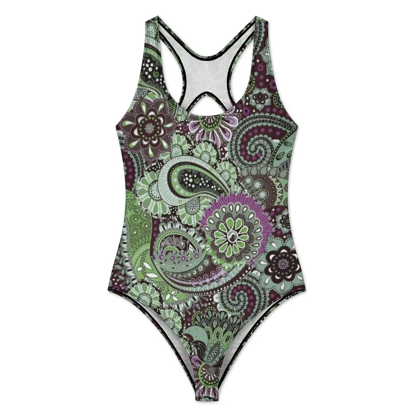 Retro Bohemian Print Swimsuit Paisley Floral One Piece Swimwear Push Up Elegant Bathing Suit Sexy Holiday Surf Design Bodysuit
