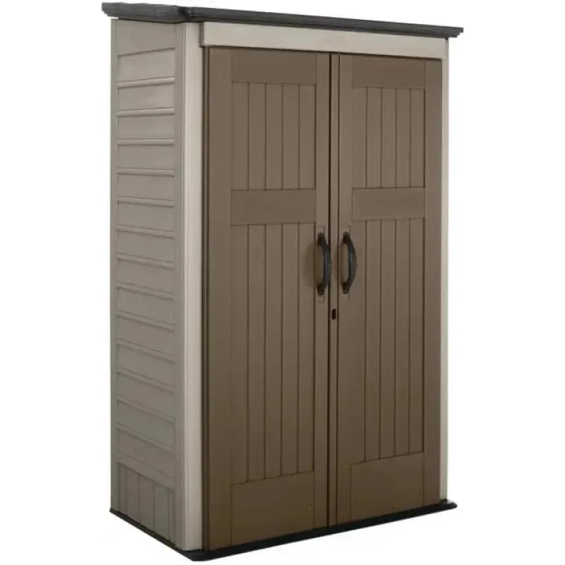 

RPD4-Rbbermaid Vertical Resin Outdoor Storage Shed.With Floor (4x2.5 Ft).Weather Resistant.Brown.Organization for Home/Backyard