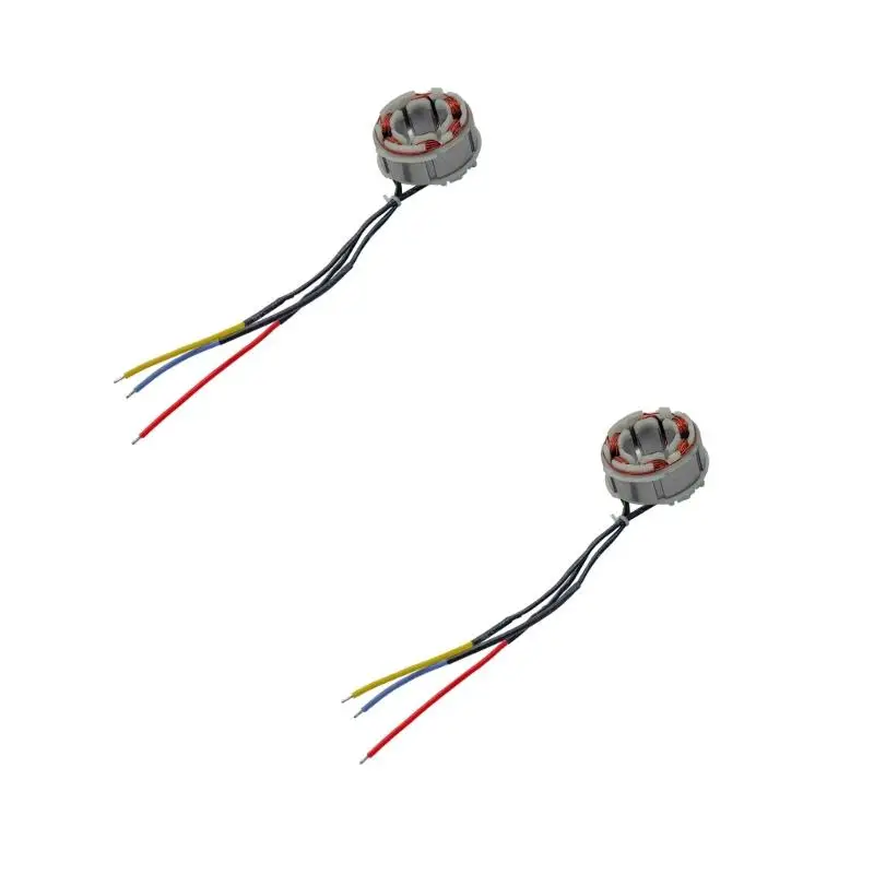 E8BD Part Number 03241 Brushless Motor Stator Coil Assembly with ABS Housing, Circular Windings, and Attached Wires for Garden