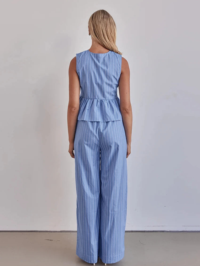 Marthaqiqi Summer Women Pajamas Set O-Neck Sleepwear Crop Top Nightwear Lace Up Nightie Sleeveless Pyjamas Pants Nightgowns Suit