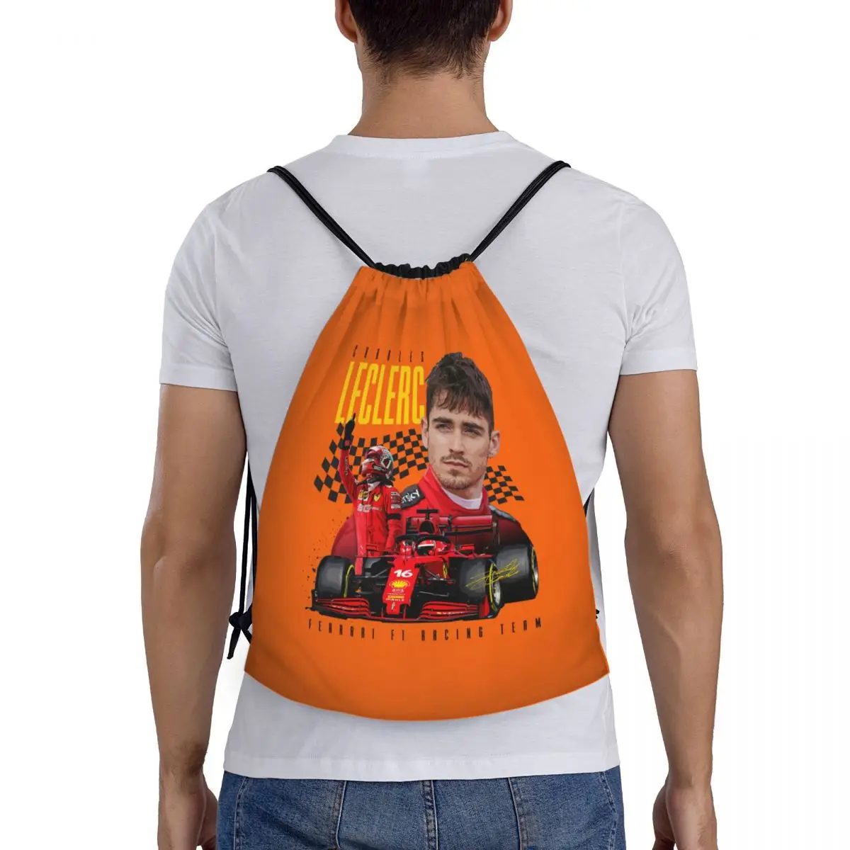 Bolsas con cordón personalizadas para coche de carreras deportivo Charles Leclerc 16, para ir de compras, mochilas de Yoga, mochila deportiva para gimnasio para hombres y mujeres