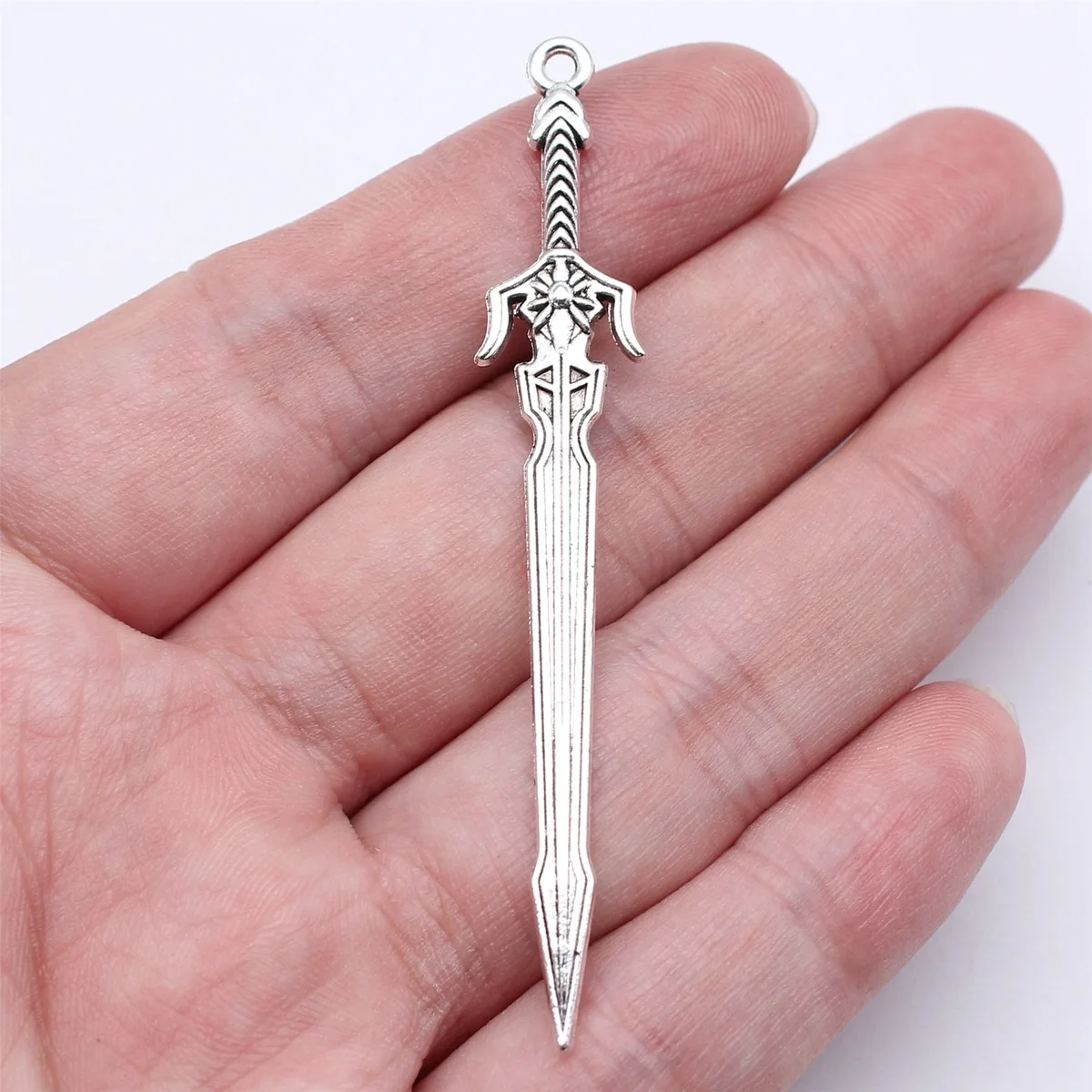 WYSIWYG 10pcs 69mm Antique Silver Color Acgn Cosplay Sword, Gun, Sword And Halberd Charms Pendant Jewelry Findings