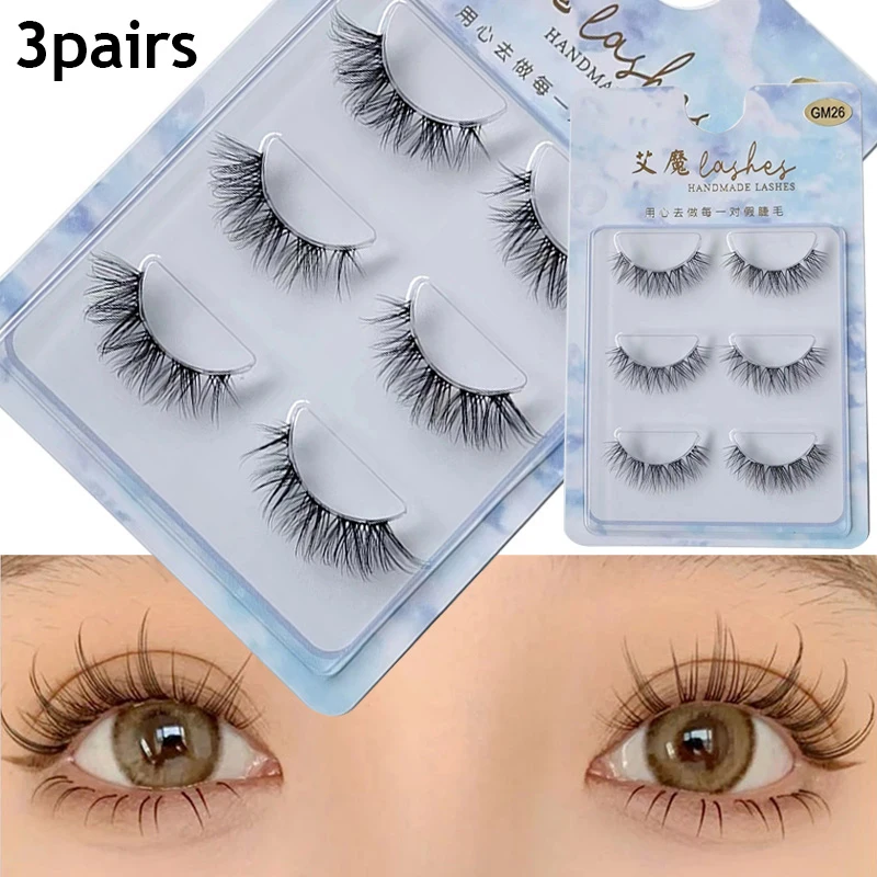 3Pairs Little Devil New Manga Eyelashes Cross Natural Mink Eyelashes Daily Makeup Lash Extension Big Eye Long Fairy Fake Lashes