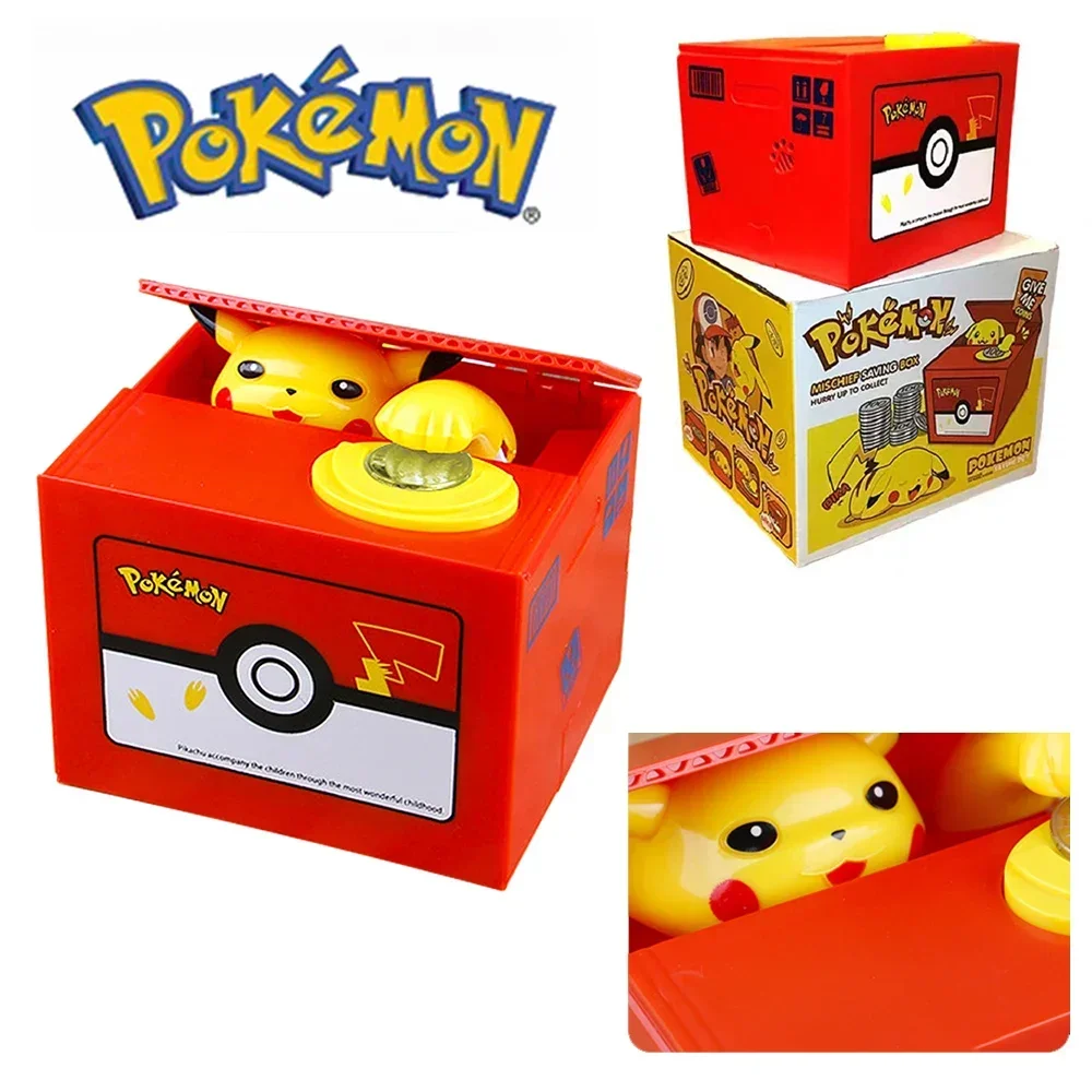 Pokemon Pikachu Piggy Bank Action Figure Anime Cartoon Electronic Plastic Money Box Steal Coin Piggy Bank Kid Christmas Toy Gift