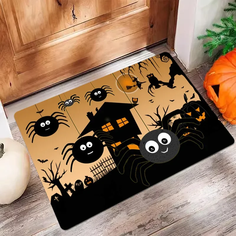 Halloween Floor Mat Grave Night Pumpkin Bat Entrance Mat Happy Pumpkin Area Rugs Non-slip Home Lounge Floor Mat Kitchen Doormat