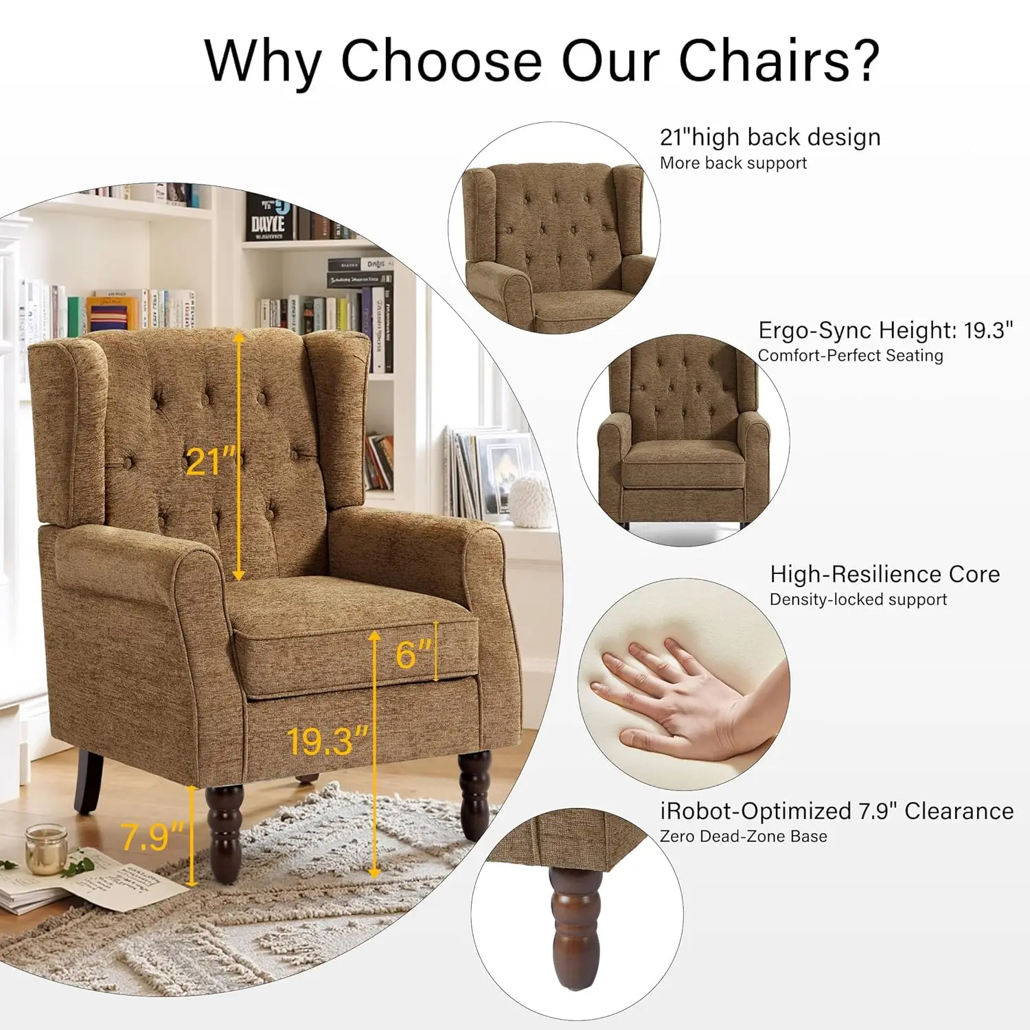 Gray High Back Upholstered Wingback Accent Chair Comfy Upholstery for Small Space Living Room Bedroom Office Customized