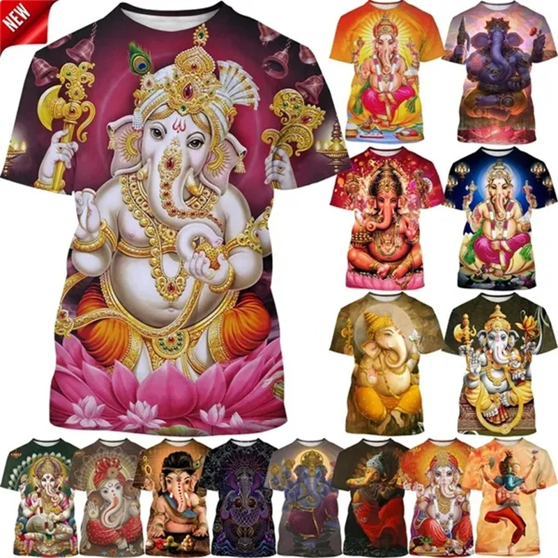 Newest Hot Sale Indian Myth Ganesha 3D Printed T-shirt Men\'s Summer O-neck T Shirt Casual Hindu Elephant Print Short Sleeve Tops