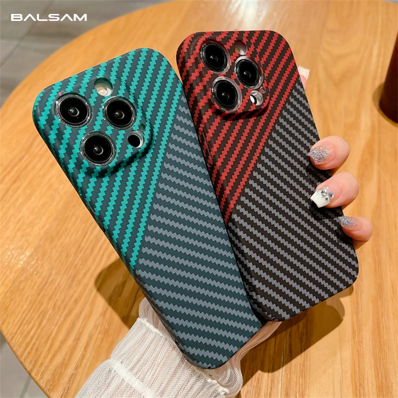 Luxury Carbon Fiber Texture Matte Case For iPhone 15 14 Plus 12 11 13 Pro XS Max X XR Ultra Thin Hard PC Shockproof Bumper Cover