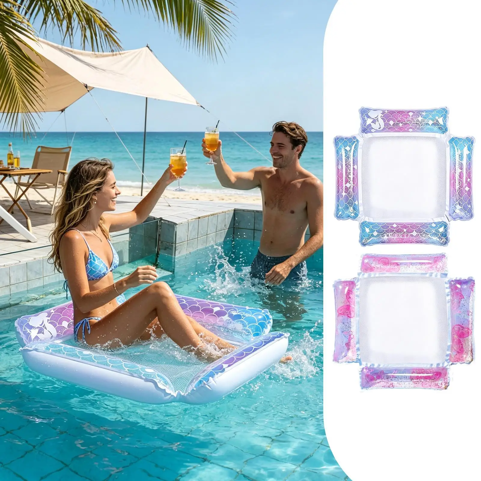 Pool Hammock Summer Four-Tube Breathable Raft Swim Pool Lounge Float Inflatable For Backyard Lake Poolside River Men Women