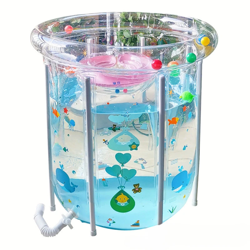 Indoor Folding Baby Swimming Pool Transparent Baby Swimm Bucket Household Inflatable Newborn Children Bathing Bucket Thickened