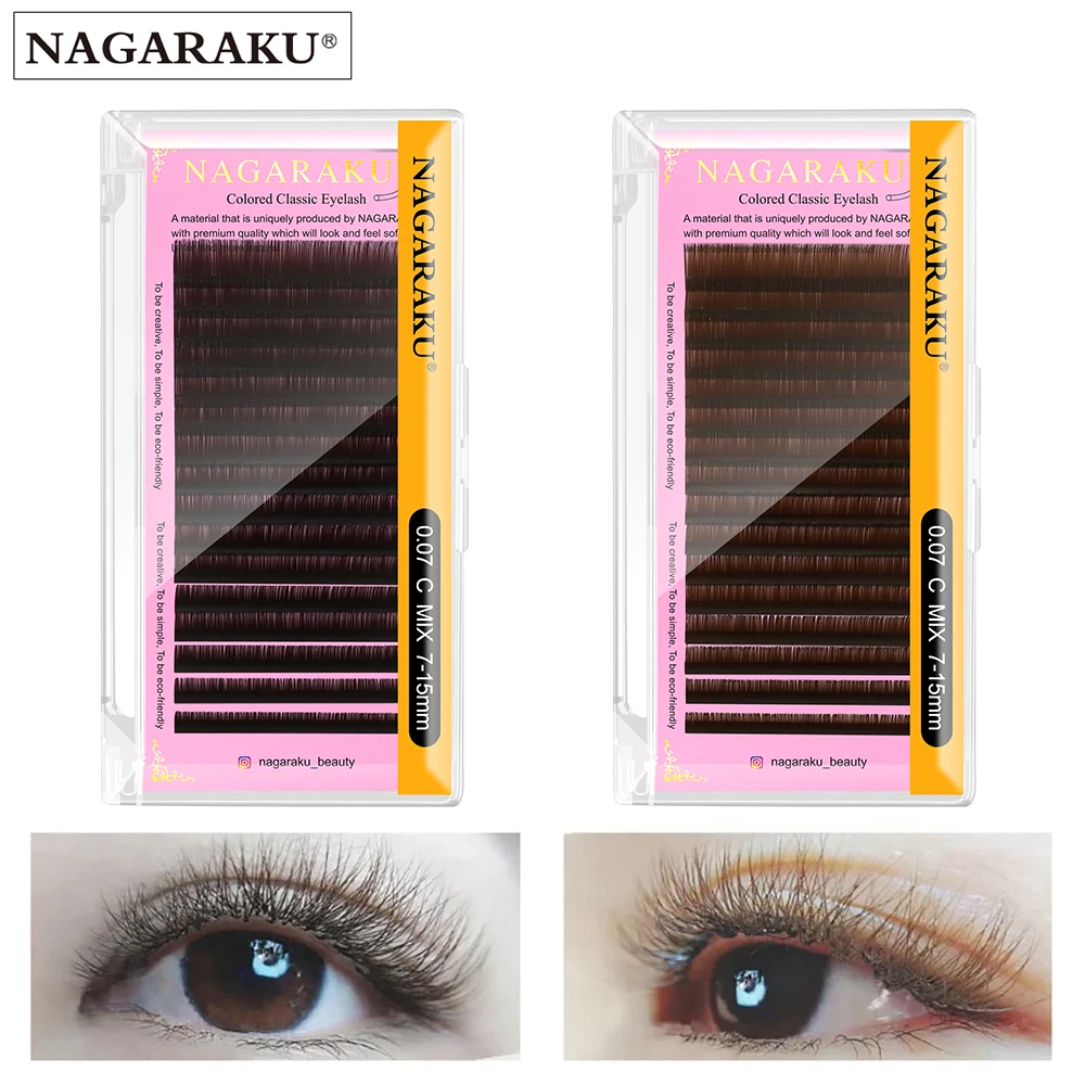 NAGARAKU mix 7~15mm brown purple blue eyelash extension lashes neon color eyelashes faux mink false eyelashes makeup