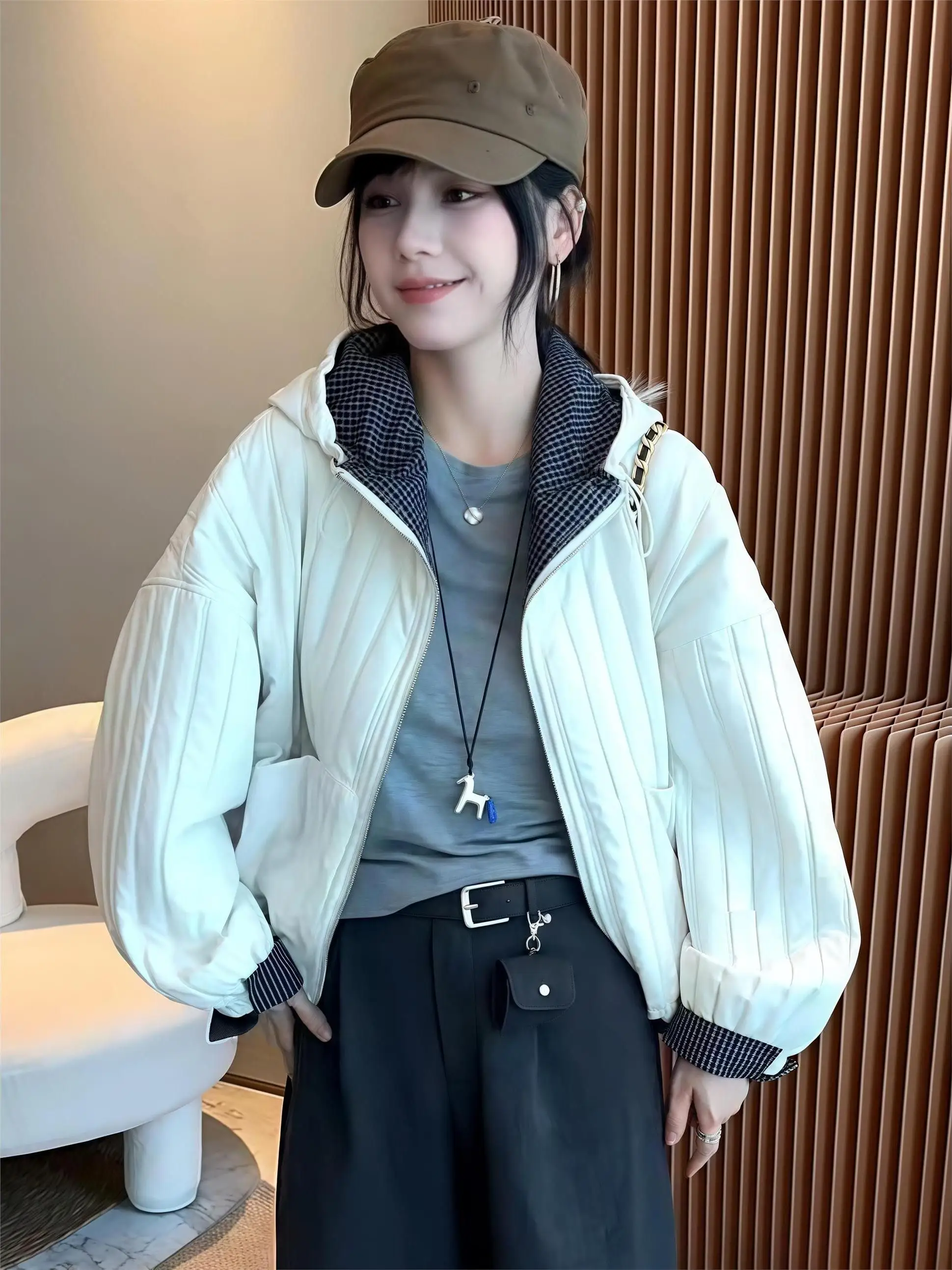 

Slim Fit Casual Cotton Jacket Women's Spring Autumn Fashionable Thin Long Sleeve Zipper Closure Knot Element Coat