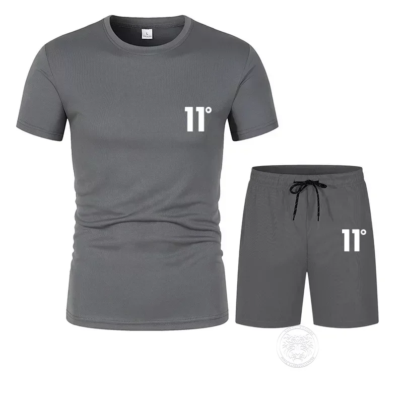 New Summer Short Sleeve T-Shirt Set Men Quick Dry T-shirt + Shorts Male Fitness Competition Training T-shirt Tracksuit Male