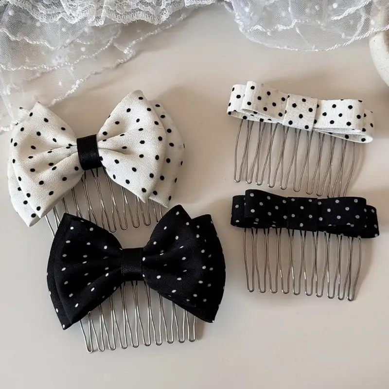 1 Pcs Polka Dot Bow Hair Combs Adorable Non Slip Metal Teeth For Daily Wear Parties Weddings Hair Styling