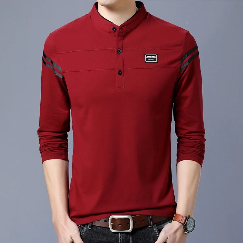 Men\'s Fashion Long sleeved POLO Shirt Casual Cotton Breathable Top Stand up Collar Korean Comfortable T-shirt Top