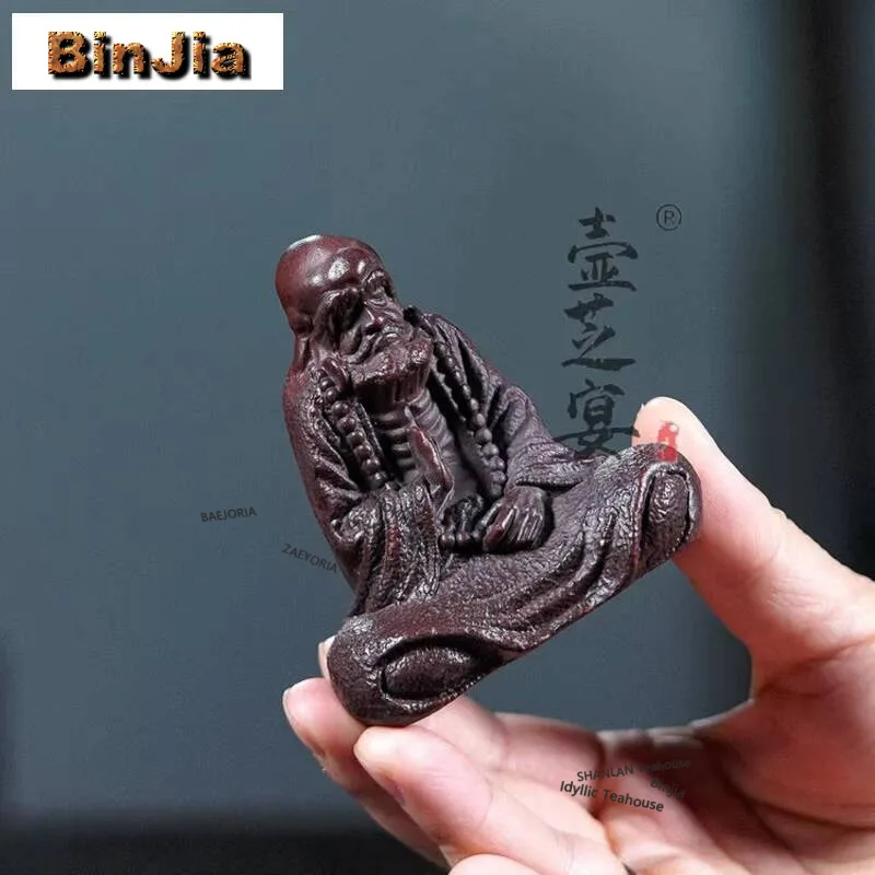 Yixing Purple Clay Bodhidharma Tea Pet Vintage Tea Sculpture Tea Figurine Play Toys Tea Statue Ornaments Tea Ceremony Supplies