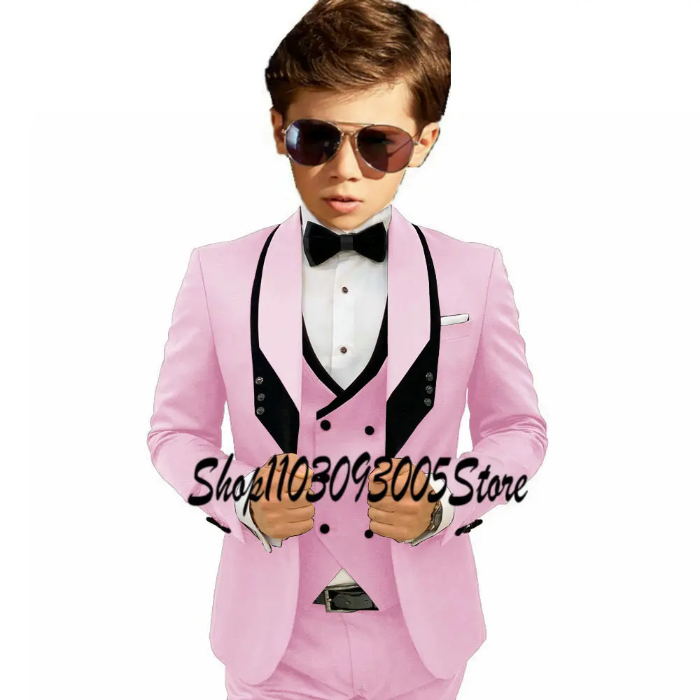 Flower Boys Formal Blazer Suit Kids Jacket Vest Pants Black Wedding Tuxedo Set Children Prom Costume Performance Dress