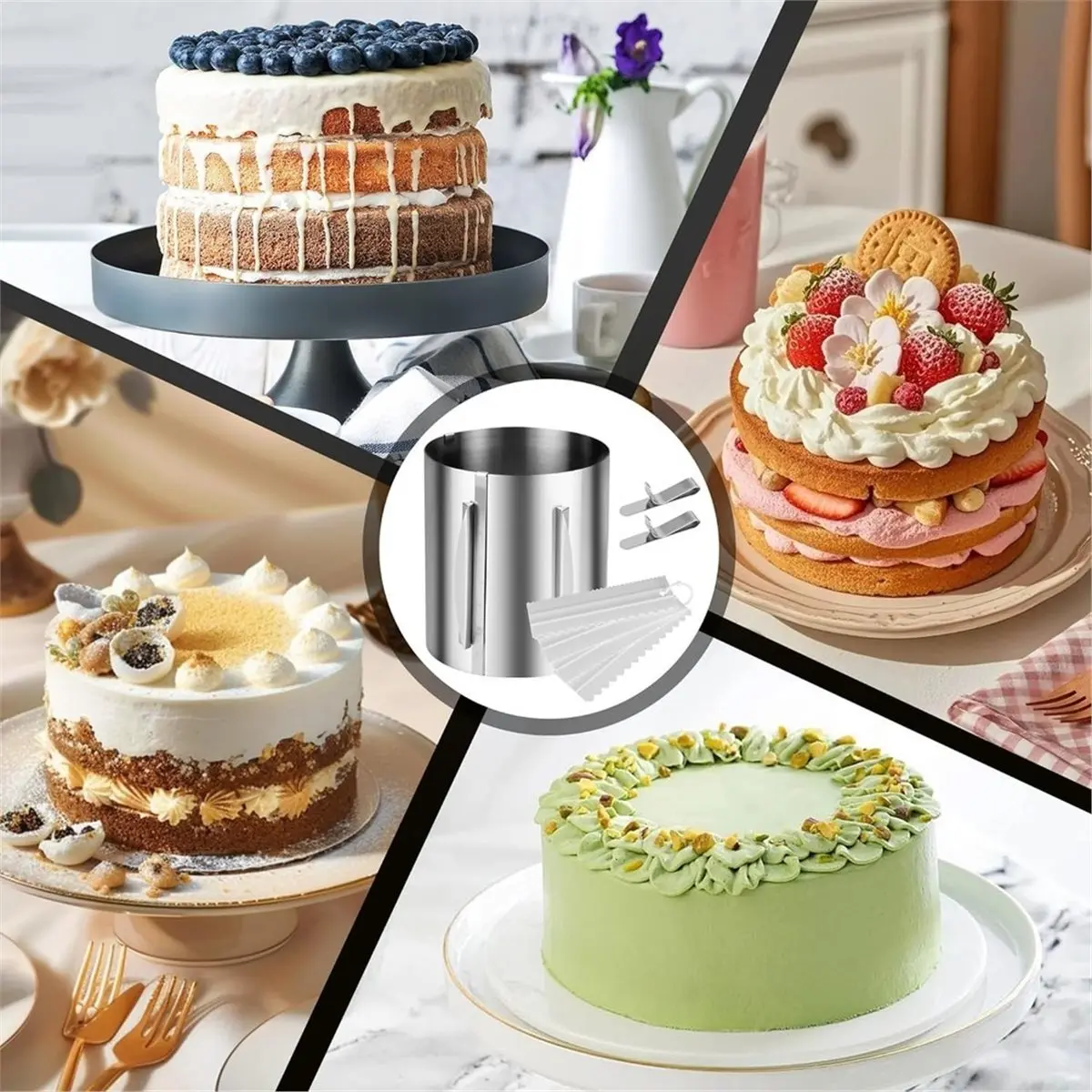 Multi-use Gear Extra-Tall (20 cm) Adjustable Cake Ring with Scale. Adjustable Stainless Steel Baking Ring (16-30 cm) ,for Baking