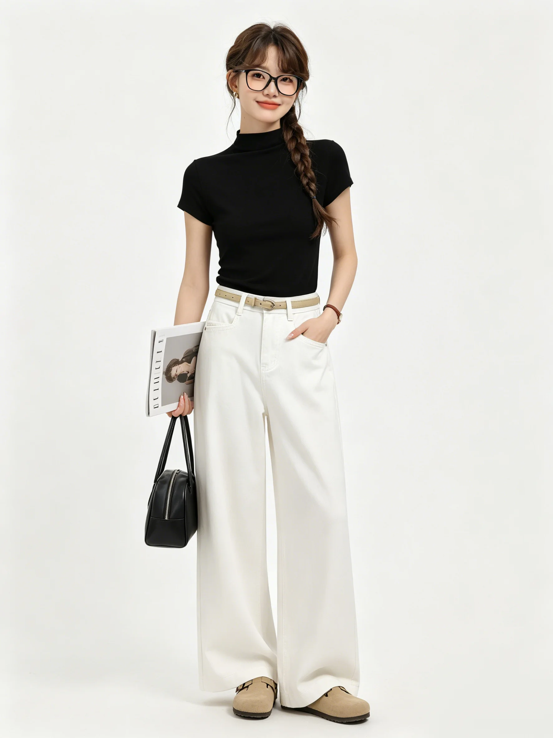 Slimming High Waist Wide Leg Jeans Korean Style Washed out Light Blue Denim Pants Spring Summer New Arrival Skin Friendly Drapey