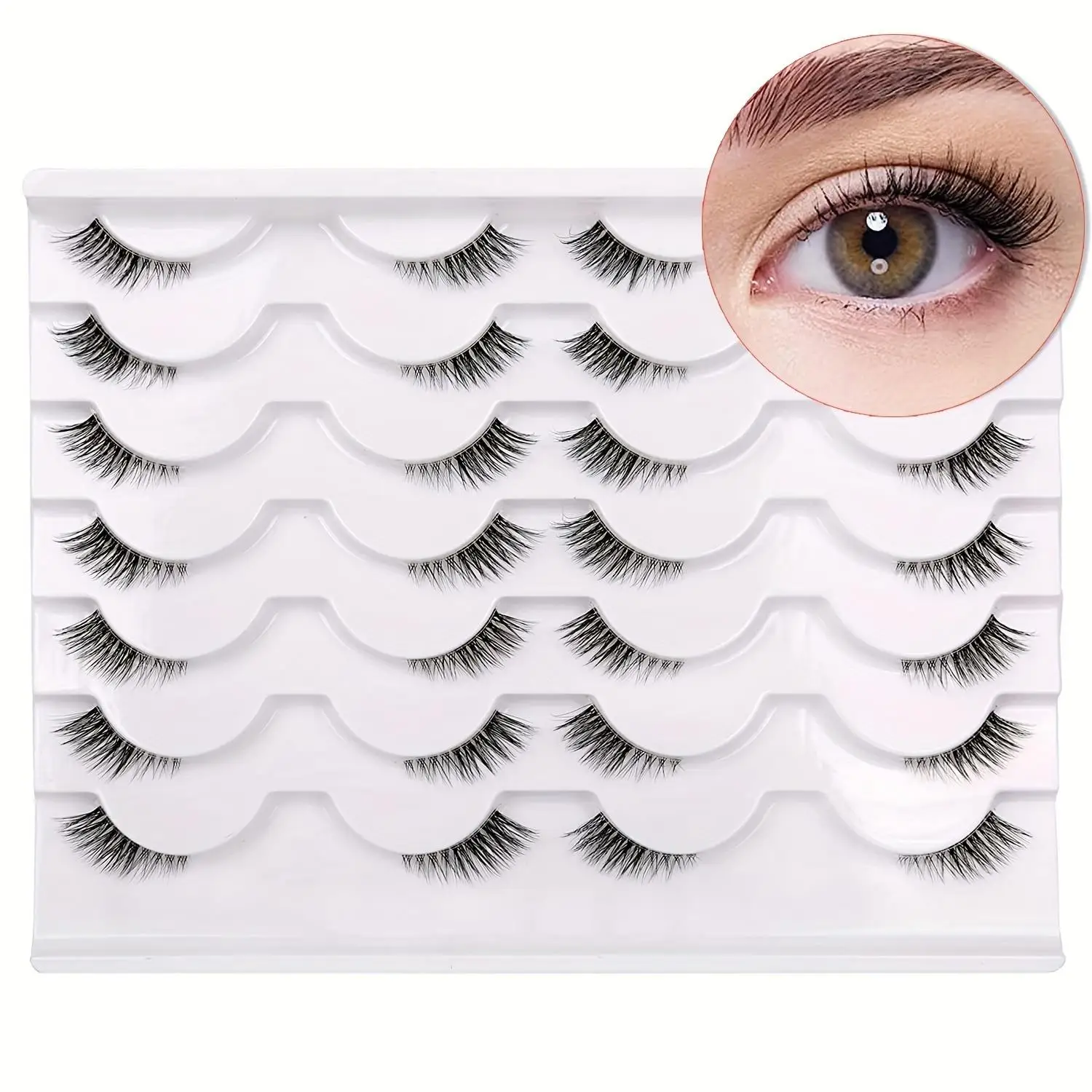 Pestañas cortas Wispy 14 pares de pestañas esponjosas de ojo de gato, parece la extensión, adecuadas para pestañas postizas pequeñas para principiantes para maquillaje diario