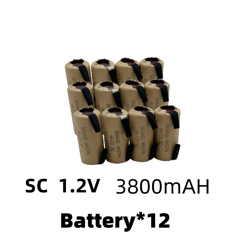 1-12pcs Screwdriver Electric Drill SC Batteries 1.2V 3800mah Sub C Ni-Cd Rechargeable Battey With Tab Power Tool NiCd SUBC Cells