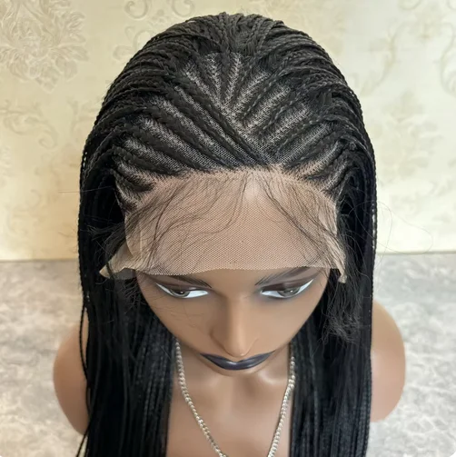 New in Synthetic Lace Wigs Cornrow Braided Wigs Lace Frontal Wigs Box Braids for Africa Woman Braid Wigs Natural Baby Hairs