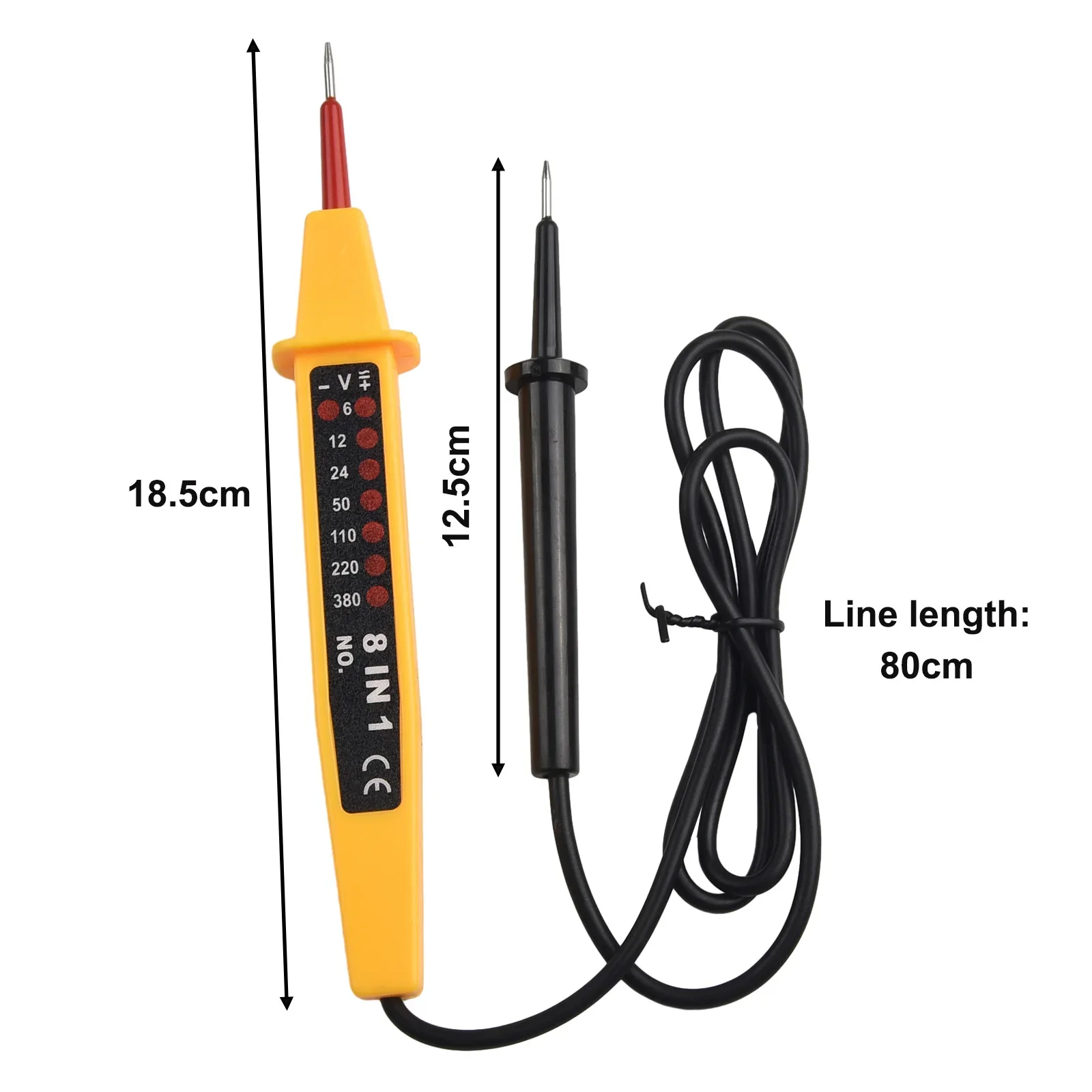 8 In1 Voltage Tester Voltage Tester 6 12 24 50VDC Dimensions Frequency Range Material 148 17 26mm Display Elements