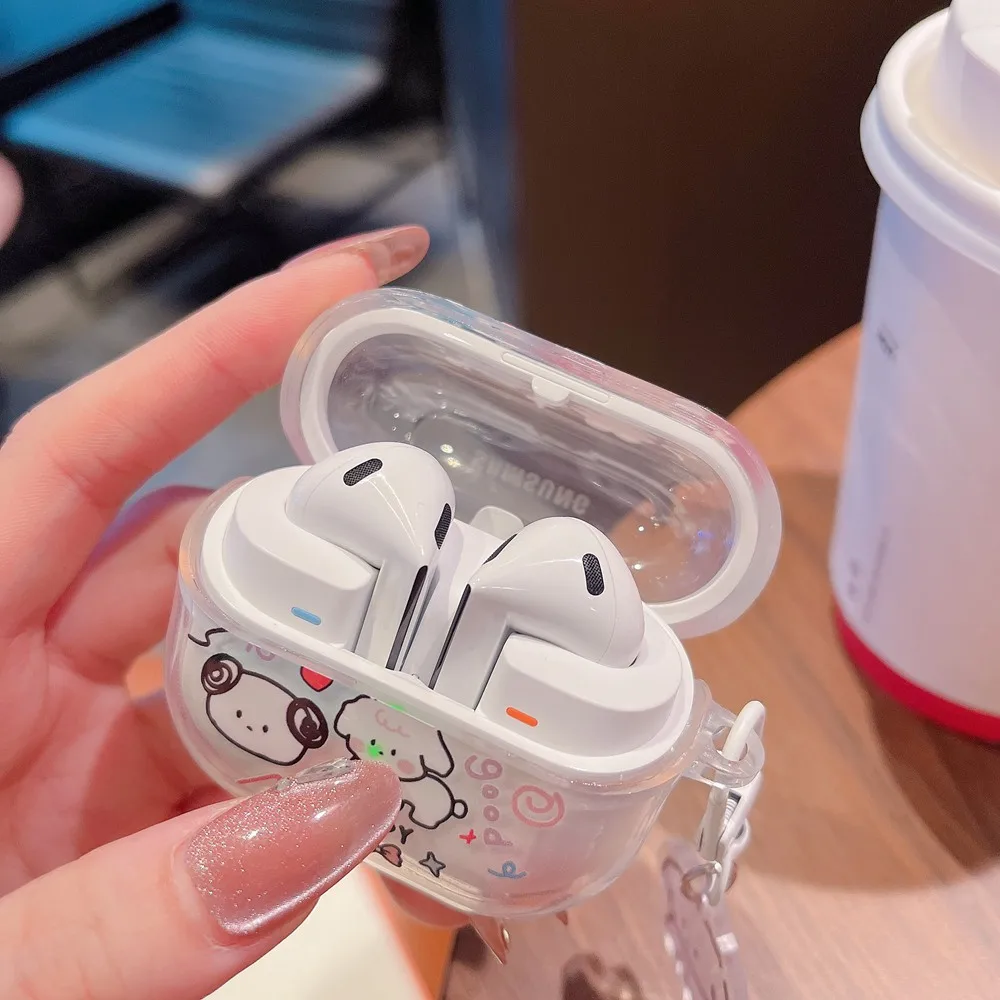 Cute Cartoon Cherry Bow Earphone Case For Samsung Galaxy Buds 3 / Buds 3 Pro Wireless Headset Clear Soft TPU Protective Cover