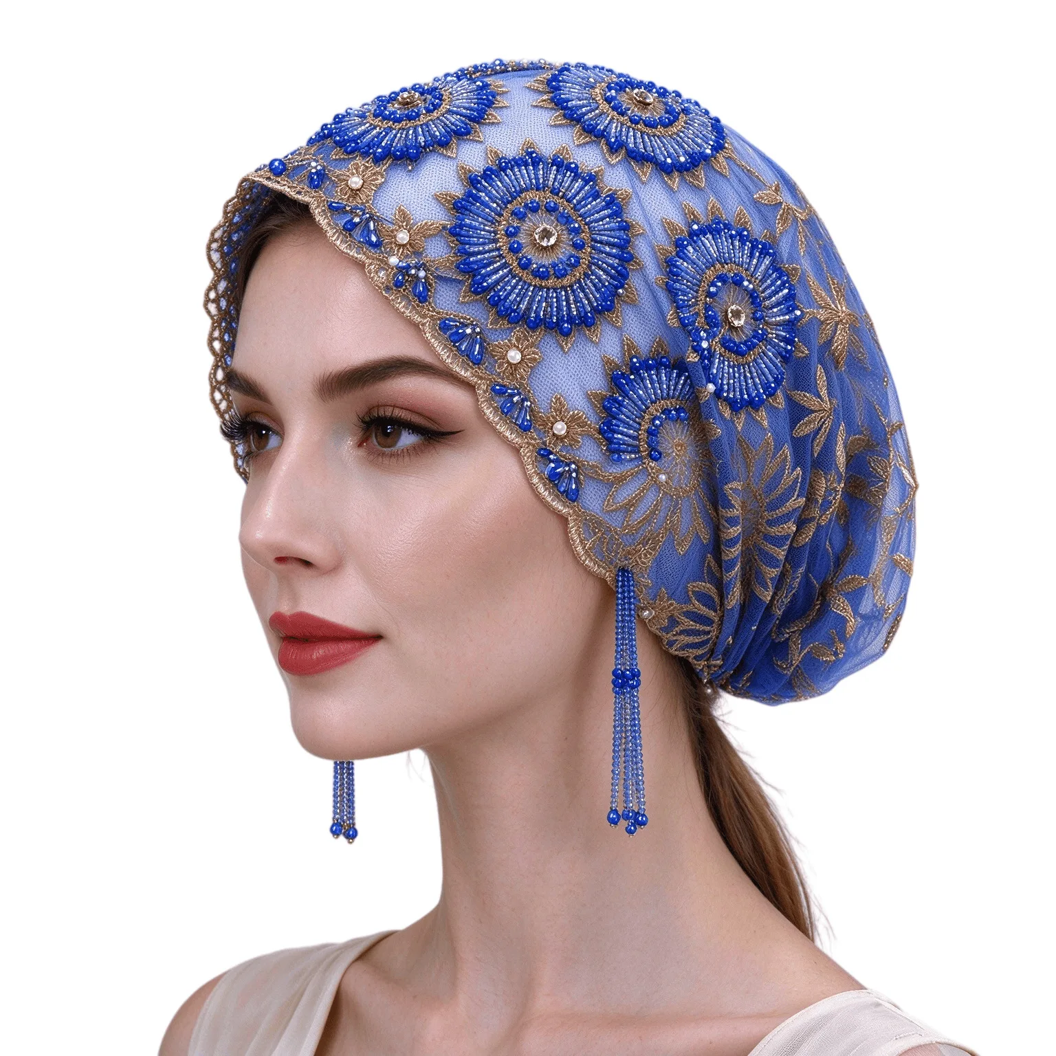Ethnic Hat Hijabs for Women Luxury Embroider Beading Daily Head Wrap Europe Fashion Soft Fabric Good Looking All-match Caps