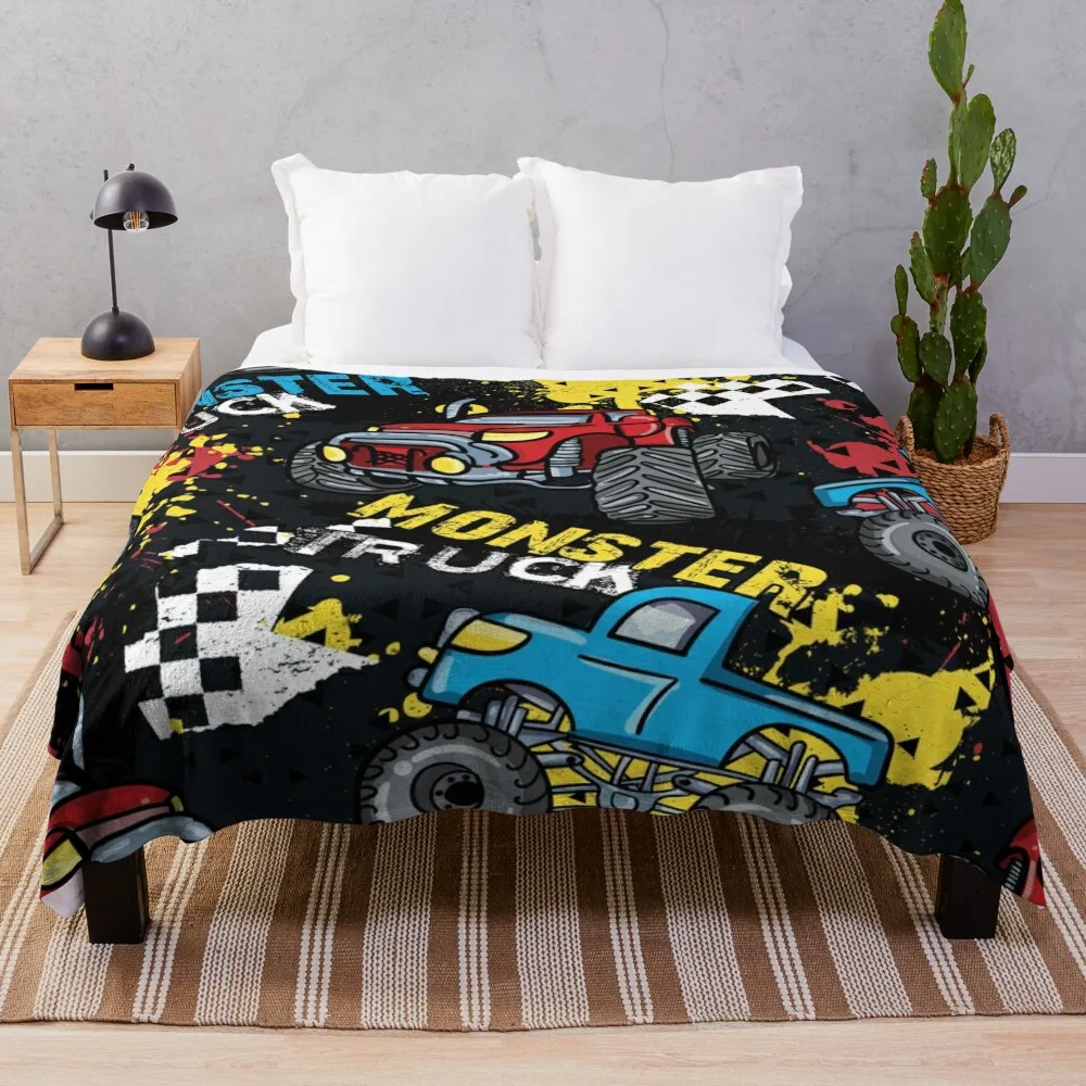 

Cool Monster truck pattern Throw Blanket Designers Thermal sofa bed Personalized Gift Blankets