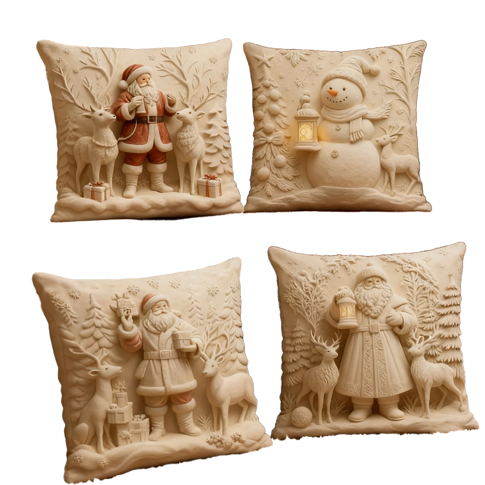 4piece Christmas Winter Velvet Pillow Covers Clean Concealed Zipper Exquisite Printing Technology Velvet Soft