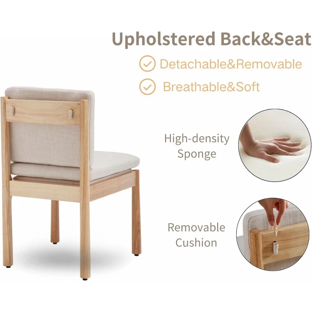 مجموعة من 4 كراسي طعام منجدة حديثة، وكراسي خشبية من القماش لغرفة الطعام، وكراسي جانبية للمطبخ بدون ذراع مع إزالة