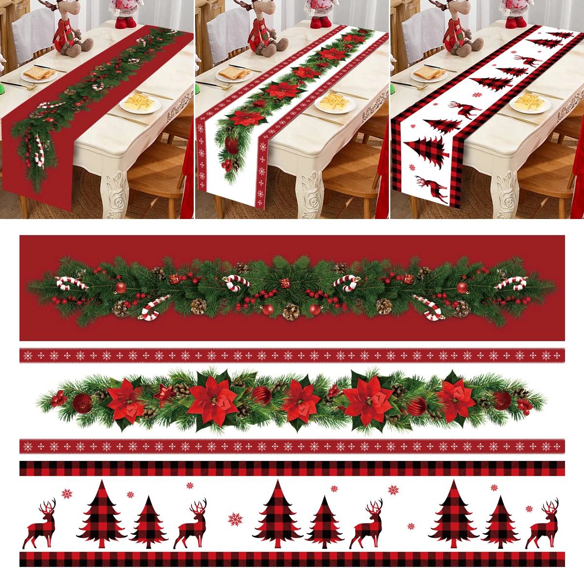 Christmas Table Runner Merry Christmas Decoration for Home Xmas Party Decor 2024 Navidad Notal Noel Ornament Happy New Year 2025