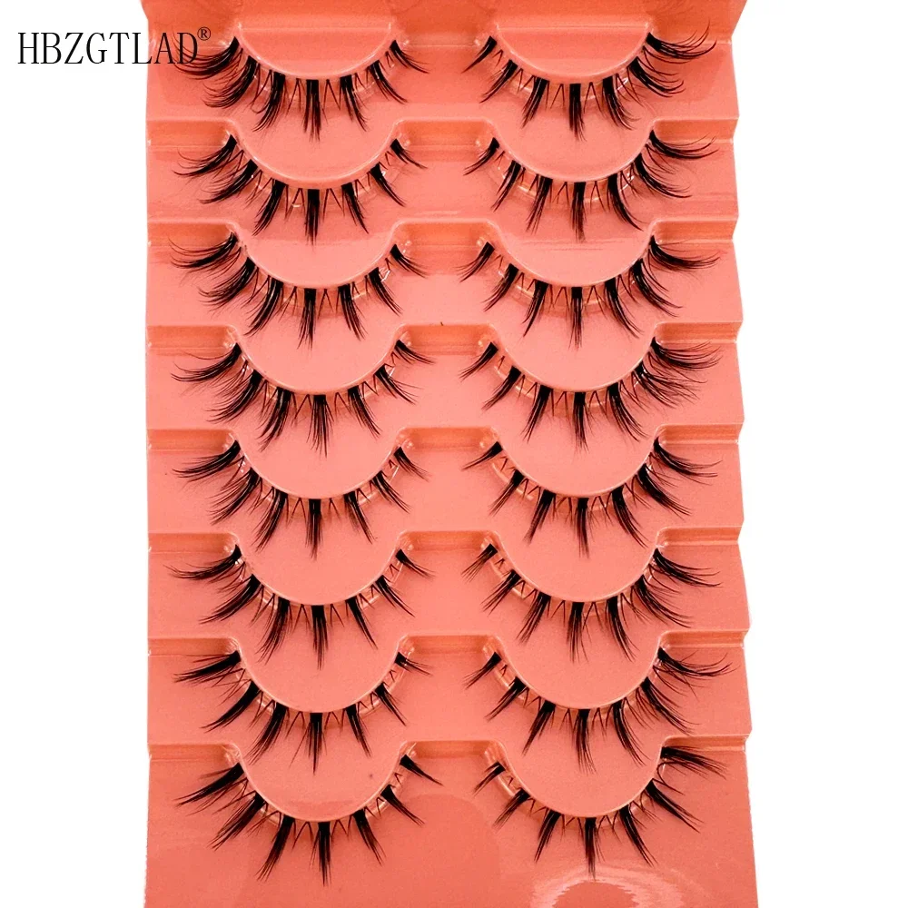 HBZGTLAD Lashes Natural Look Clear Band Segmentierte kurze künstliche Wimpern 3D Fluffy Cat Eye 15MM Streifenwimpern 8 Paar Packung