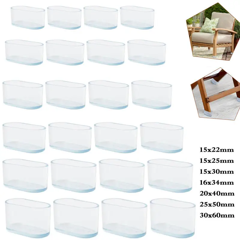 12–4 Stück rutschfeste ovale Stuhlbeinkappen, schwarzes, transparentes Möbelpolster, kratzfeste Bodenschoner für Tisch- und Stuhlbeine, Möbelschutz – Detail 3